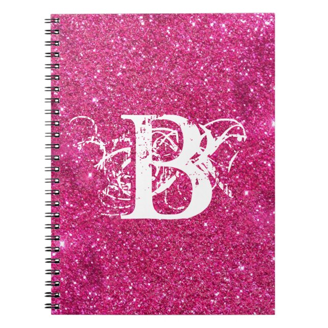 Chic Cool Pink Glitzer White Initial Monogram Notizblock (Vorderseite)