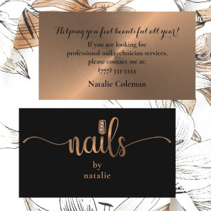 Chic Copper & Black Nail Techniker Business Card Visitenkarte