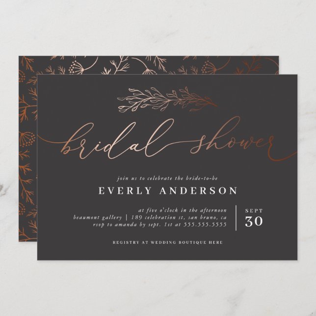 Chic Copper Calligraphy | Elegantes Brautparty Einladung (Vorne/Hinten)