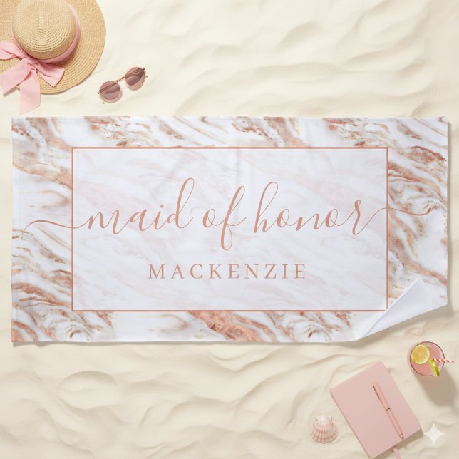 Chic Copper Marmor Rose Gold Trauzeugin Strandtuch (Chic Copper Marble Rose Gold Maid of Honor Beach Towel)