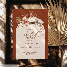Chic Copper Pampas Grass Boho Brautparty Einladung