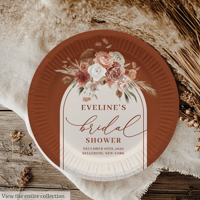 Chic Copper Pampas Grass Boho Bridal Paper Teller (Chic Copper Pampas Grass Boho Bridal Paper Plates)