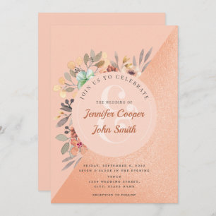 Chic Copper Watercolor Floral Wedding Einladung