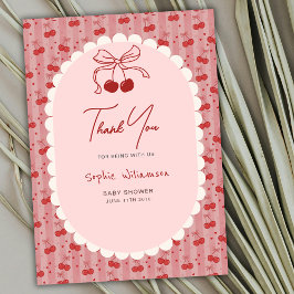 Chic Coquette Bow Cherry On Top Girl Baby Shower Dankeskarte