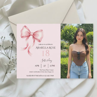 Chic Coquette Bow Photo Birthday Party Invitation Einladung