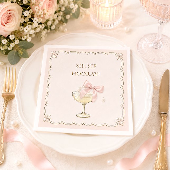 Chic Coquette Perlen & Prosecco Brautjungfernparty Serviette (Von Creator hochgeladen)