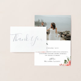Chic Coral Floral Wedding Foto Danke Karte