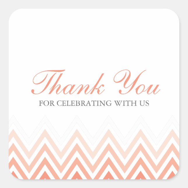 Chic Coral Ombre Chevrons Quadratischer Aufkleber (Vorderseite)