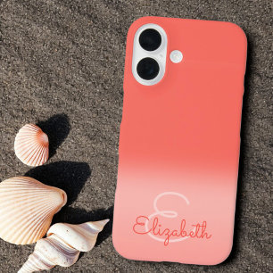 Chic Coral Ombre Name Anfangsbuchstaben Monogramm iPhone 16 Hülle