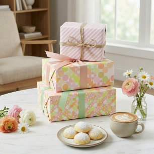 Chic Coral Orange Blush Pink Circles Art Pattern Geschenkpapier Set