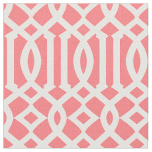 Chic Coral Pink und White Trellis Lattice Muster Stoff