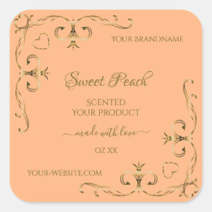 Chic Coral Rose Product Labels Gold Verziert Corne Quadratischer Aufkleber