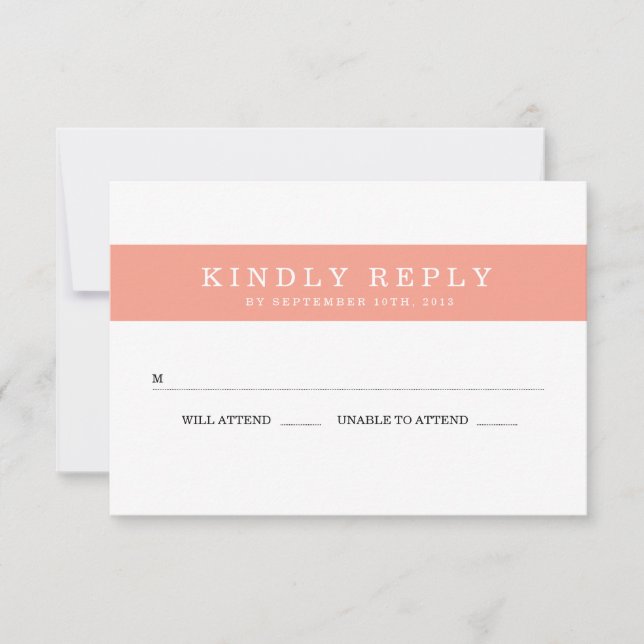 Chic Coral Stripes Wedding RSVP Karte (Vorderseite)