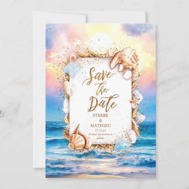Chic Corals Beach Wedding Save The Date (Vorderseite)