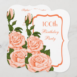 Chic Corner Coral Rose 100. Geburtstag Einladung