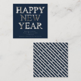 Chic Corporate Blue und Silver Gray Happy New Year Quadratische Visitenkarte