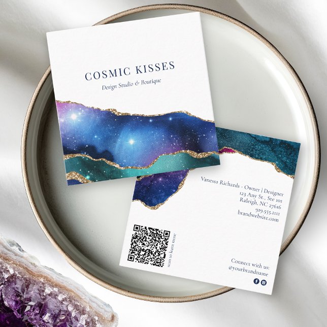 Chic Cosmic Stars Galaxy Business QR Code Social Quadratische Visitenkarte (Von Creator hochgeladen)