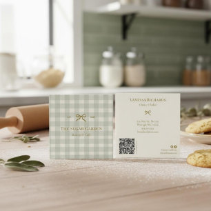 Chic Cottage Grün Gingham Bäckerei Marketing QR Quadratische Visitenkarte
