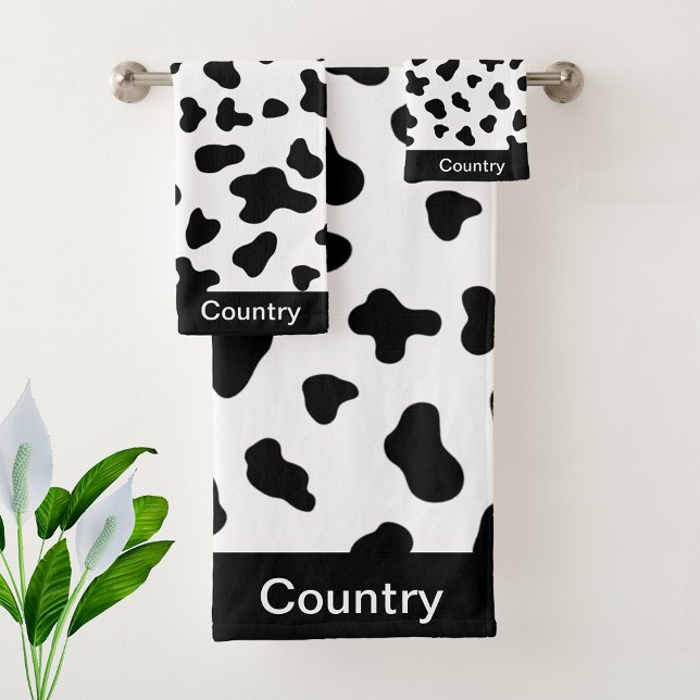 Chic Country Black and White Cow Muster Badhandtuch Set (Von Creator hochgeladen)