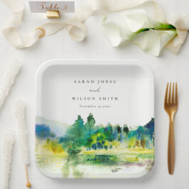 Chic Countryside Mountain River Landschaft Hochzei Pappteller