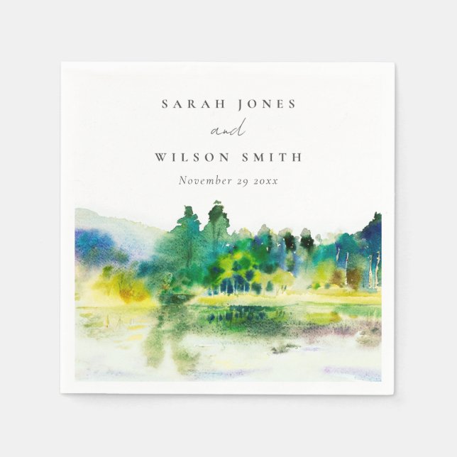 Chic Countryside Mountain River Landschaft Hochzei Serviette (Vorderseite)