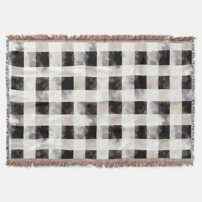 Chic Cream Black Kariert Christmas Decke (Vorderseite)