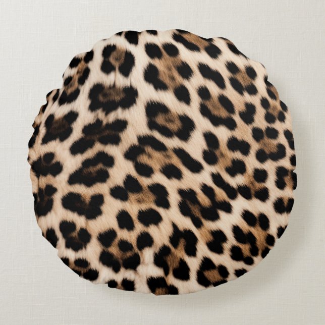 Chic Cream Black Leopard Print Rundes Kissen (Vorderseite)