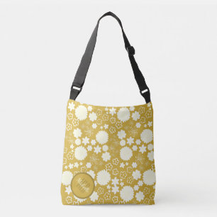 CHIC CREAM BLUME GOLD HÜBSCHES FLORAL MONOGRAM TRAGETASCHEN MIT LANGEN TRÄGERN