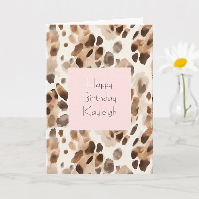 Chic Cream Brown Leopard Animal Pink Birthday Karte (Kleine Pflanze)