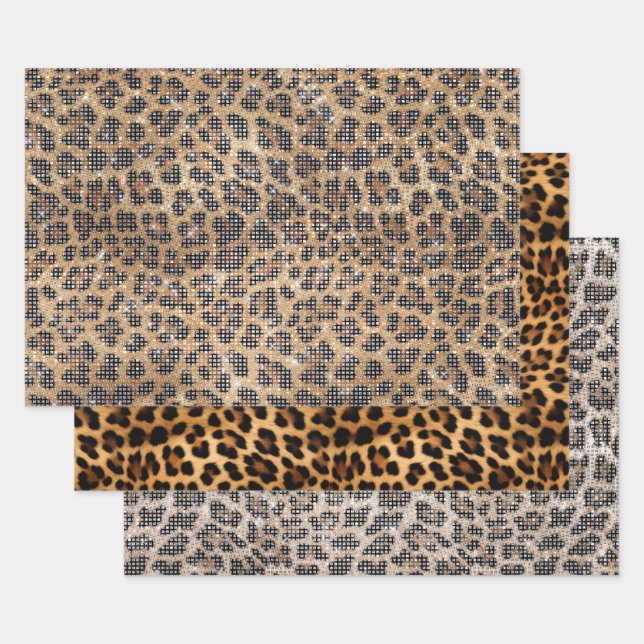 Chic Cream Brown Leopard Animal Sparkle Christmas Geschenkpapier Set (Set)