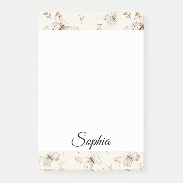 Chic Cream Butterflies Post-it Klebezettel (Vorderseite)