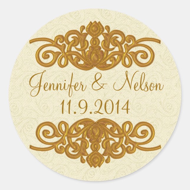 Chic Cream & Gold Tone Wedding Umschlag Aufkleber (Vorderseite)