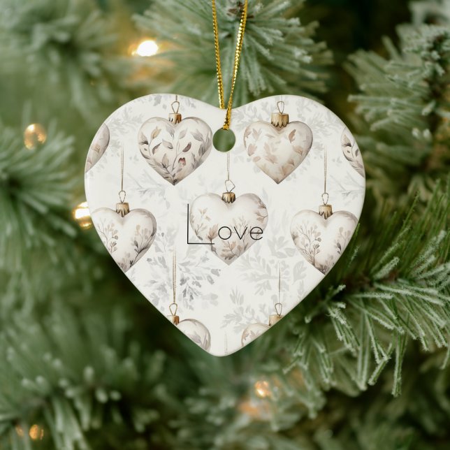 Chic Cream Grey Hearts Ornaments   Keramik Ornament (Baum)