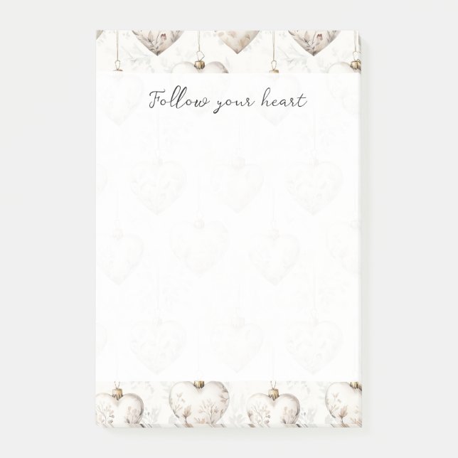 Chic Cream Grey Hearts Ornaments   Post-it Klebezettel (Vorderseite)