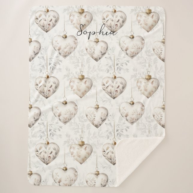Chic Cream Grey Hearts Ornaments   Sherpadecke (Vorderseite)