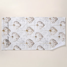 Chic Cream Grey Hearts Ornaments Strandtuch
