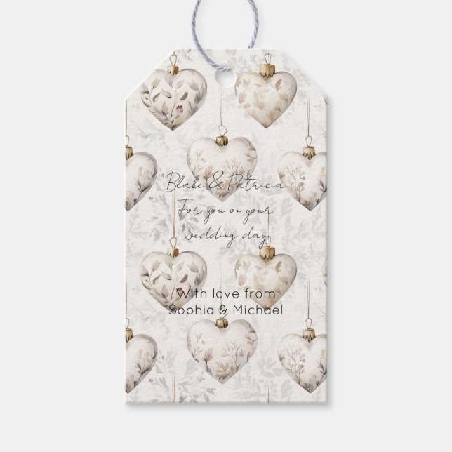 Chic Cream Grey Hearts Ornaments Wedding Geschenkanhänger (Vorderseite)