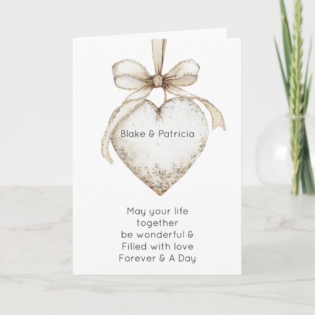 Chic Cream Grey Hearts Ornaments Wedding Karte (Vorderseite)