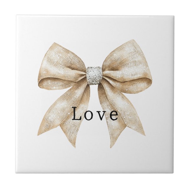 Chic Cream Silver Glam Bow Liebe Fliese (Vorderseite)