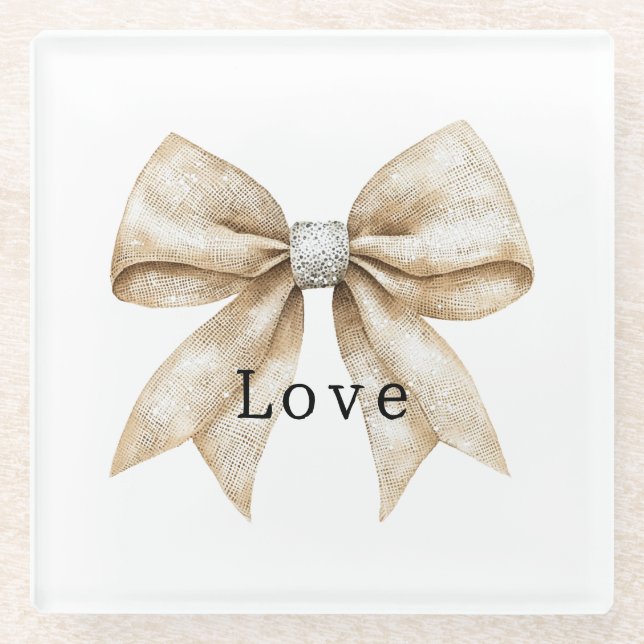 Chic Cream Silver Glam Bow Liebe Glasuntersetzer