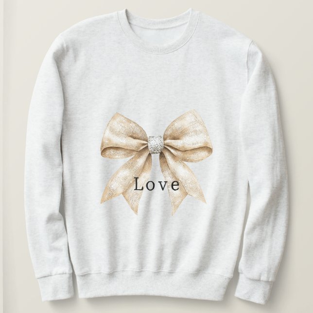 Chic Cream Silver Glam Bow Liebe Sweatshirt (Design vorne)