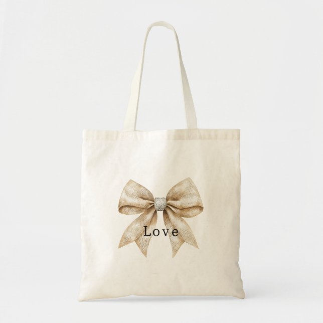 Chic Cream Silver Glam Bow Liebe Tragetasche (Vorne)