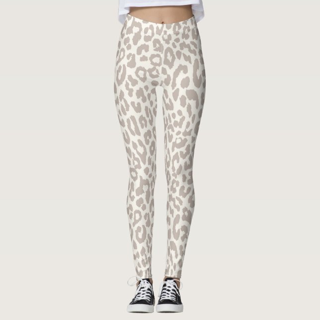 Chic Cream Taupe Animal Print Yoga Leggings (Vorderseite)