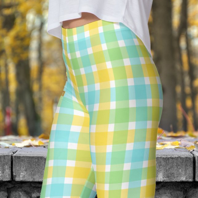 Chic Cream und Green Karo Muster Leggings (Chic Cream and Green Check Pattern Leggings)