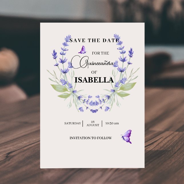 Chic Cream und Lavender Lila Quinceañera Save The Date (Von Creator hochgeladen)