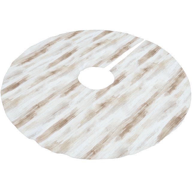 Chic Cream White Brown Streifen Polyester Weihnachtsbaumdecke (Schrägansicht)