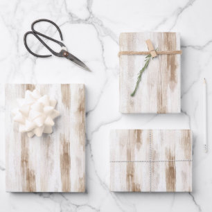 Chic Cream White Brown Stripes Brautparty Geschenkpapier Set