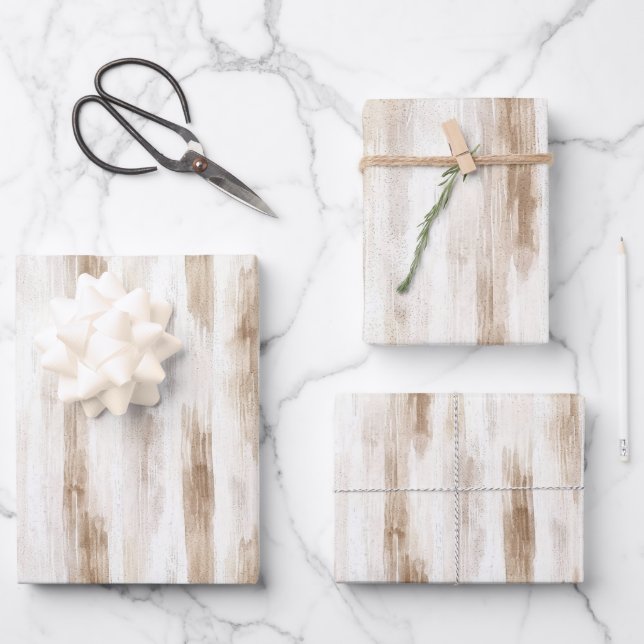 Chic Cream White Brown Stripes Brautparty Geschenkpapier Set (Vorderseite)