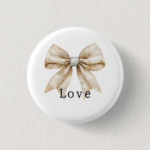 Chic Cream White Silver Glam Bow Liebe Button