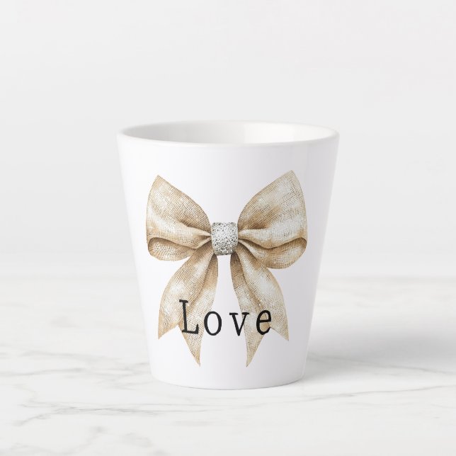 Chic Cream White Silver Glam Bow Liebe Milchtasse (Vorderseite)